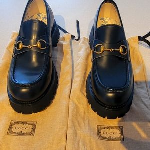 Gucci Leather Lug Sole Horsebit Loafer